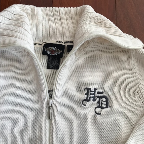 Women’s Cream Zip-Up Knit Sweater with Monogram Detail - Picture 2 of 6